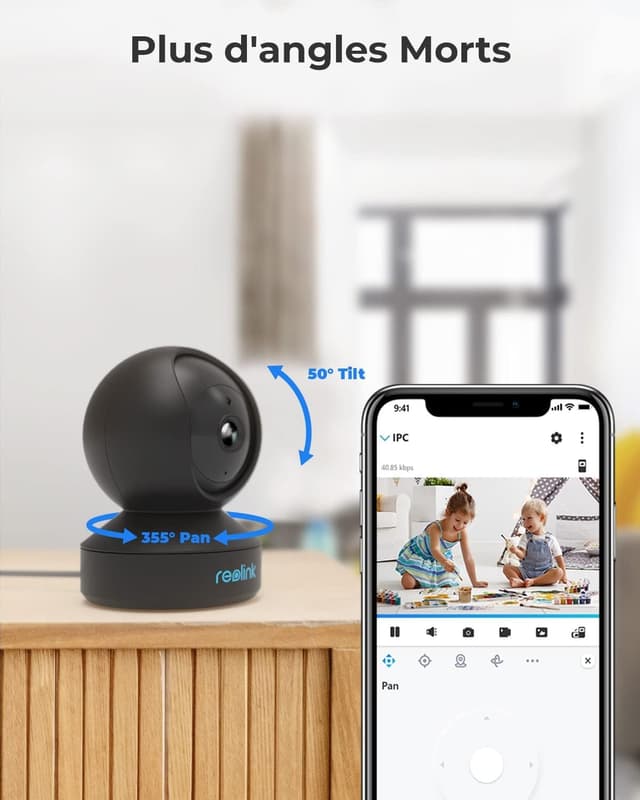 Detalle de Reolink E1 (E1 Noir) caméra WiFi d’intérieur 3MP 2K, vision nocturne, 360° Pan & Tilt, détection humain/chien/chat, audio à deux voies