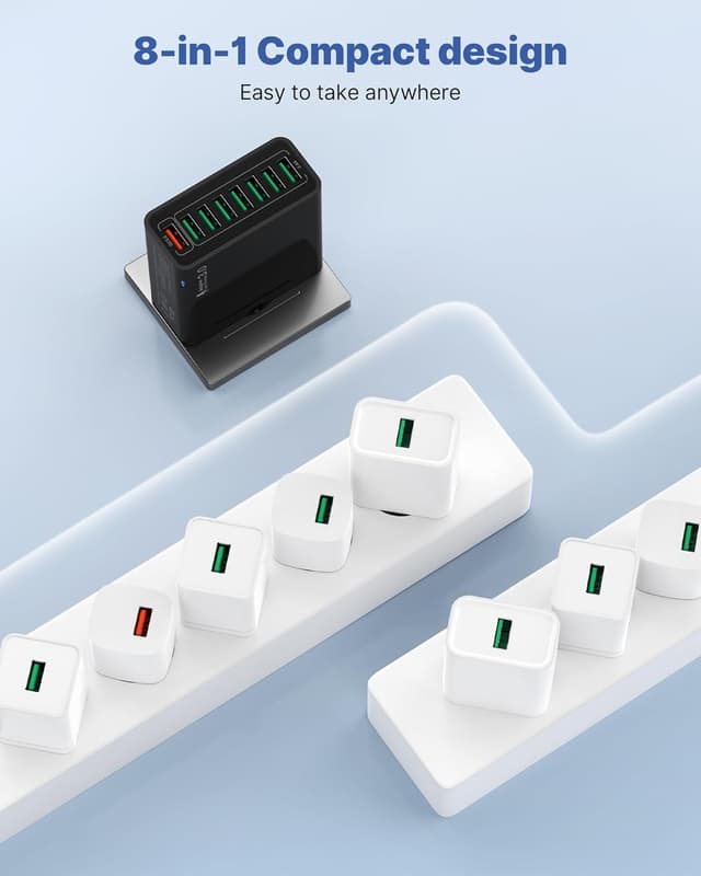Detalle 2 de Tupneuf 40-W-USB-Ladegerät mit 8 Ports: Mehrfach-Netzteil für Samsung, Huawei und Xiaomi
