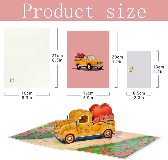 Detalle 2 de Auto montierte Herzen Pop Up Grußkarte mit leerer Notizkarte