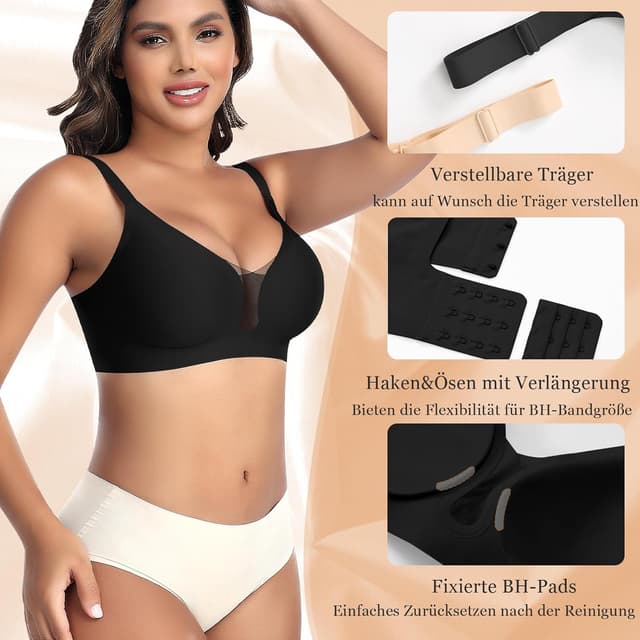 Detalle de BH Damen Nahtloser Soft-BH ohne Bügel mit Gel-Silikon-Fixierung und tiefem V-Ausschnitt