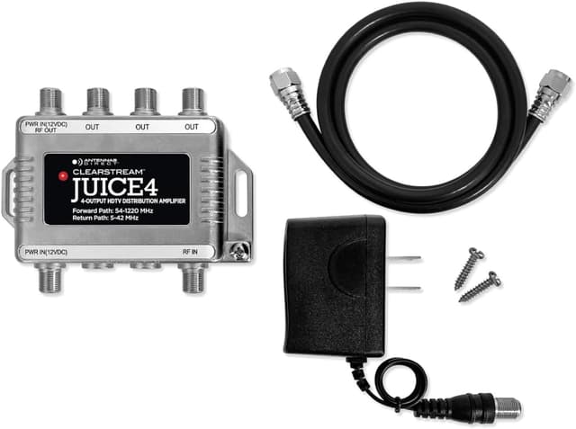 Detalle de Antennas Direct ClearStream JUICE4 4-Output Distribution Amplifier for up to Four TVs (CATV/4K 8K Ready)