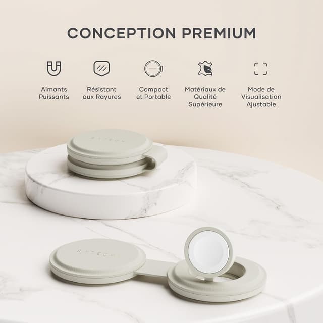 Detalle de Satechi OntheGo™ Chargeur Induction 2 en 1 Qi2 pliable (Beige) – iPhone & Apple Watch