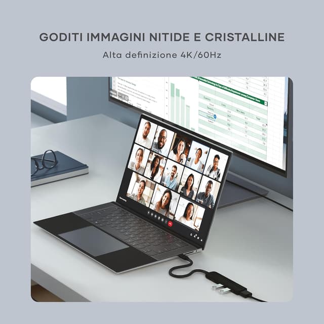 Detalle de SATECHI Hub USB-C 4 in 1 Slim Plus con ricarica PD fino a 100W, HDMI 4K 60Hz e 2×USB-A 10Gbps (Nero)