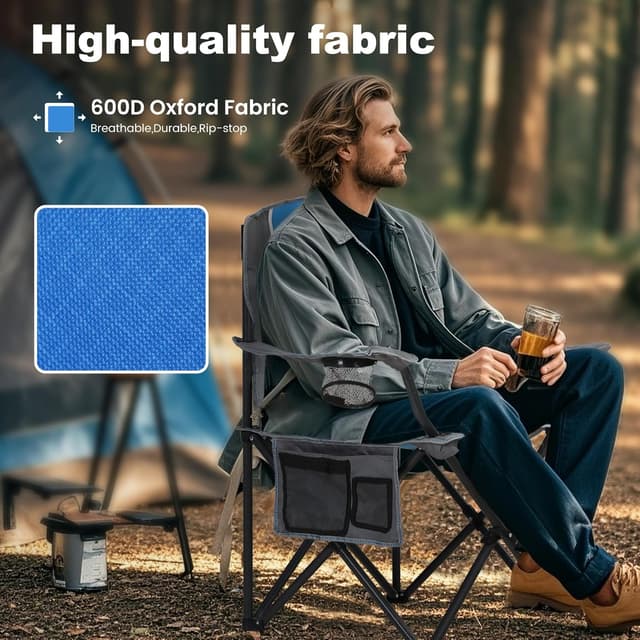 Detalle de LET’S CAMP Campingstuhl Klappstuhl faltbar mit Getränkehaltern & Tragetasche XL (bis 160 kg)