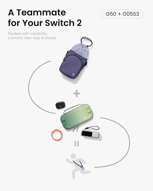 Detalle de tomtoc JoyCarry Sling Bag for Nintendo Switch 2 Slim Case – stylish crossbody travel pouch with accessory pocket