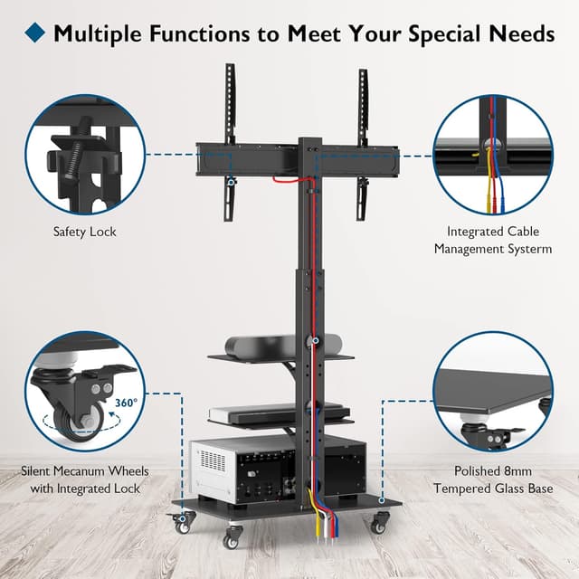 Detalle 2 de BONTEC Soporte TV Ruedas 30-70" con Altura Ajustable 🖥
