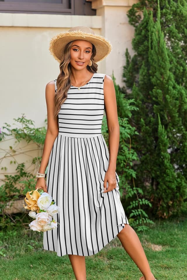 Detalle 2 de Zeagoo Women’s Floral Tank Midi Dress with Pockets (A-Line, Sleeveless)