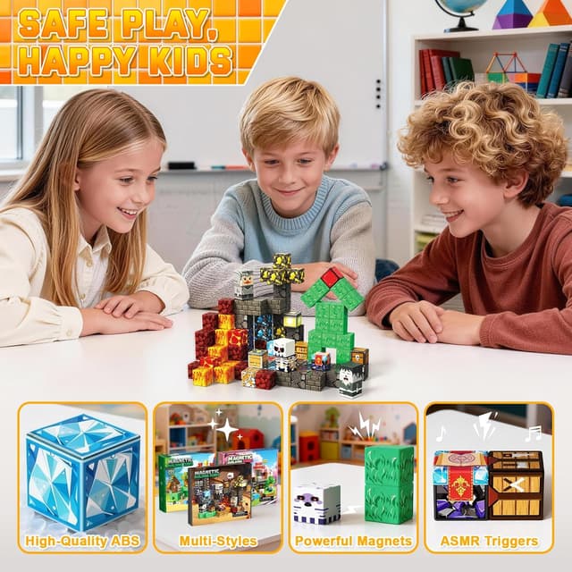 Detalle de CraftyNest magnetische Bausteine (100-teilig) mit Geschichtenbuch „Lava“ – Magnetspielzeug für Kinder ab 3 Jahren