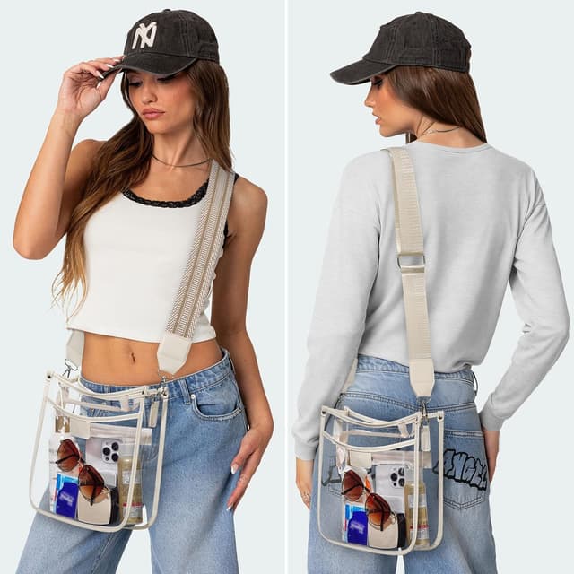 Detalle de QOECI Large 3-Pocket Clear Stadium Bag with 2 Extra-Long Adjustable Straps (Stadium Approved)