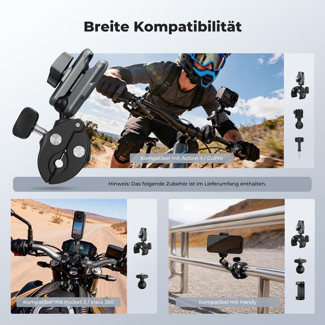 Detalle de K&F CONCEPT Motorrad- & Fahrradhalterung für Actioncams: 360° verstellbarer Magic Arm mit Adapter (1/4")
