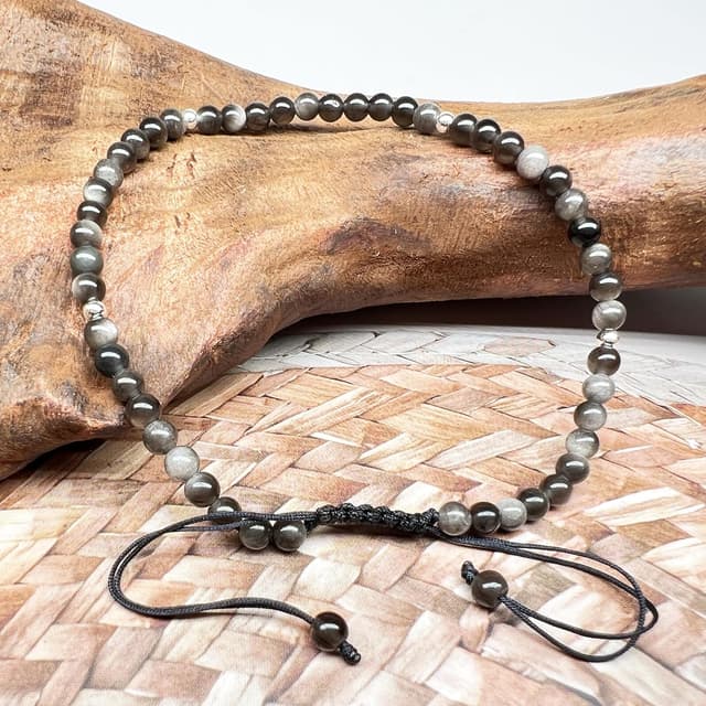 Detalle de Apocalyptic-K Damen Fußkettchen aus 925 Silber/Gold mit Naturstein-Perlen (4 mm), handgewebt