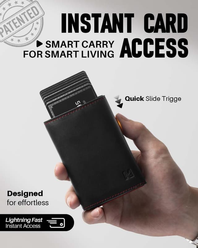 Detalle 2 de MYSHION Pop Up Wallet for Men (Black/Red) with Coin Pocket, ID Window & RFID Blocking