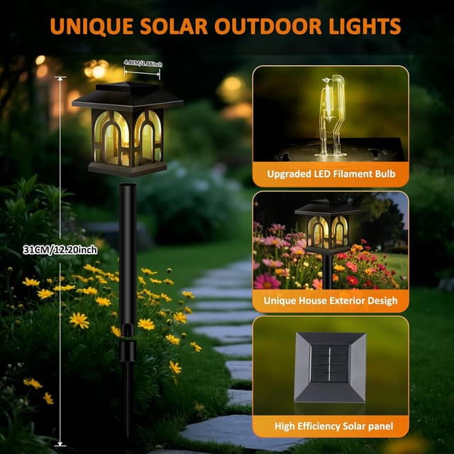 Detalle de Caldarax set da 8 luci solari da esterni IP65 (bianca calda) per vialetti e giardino