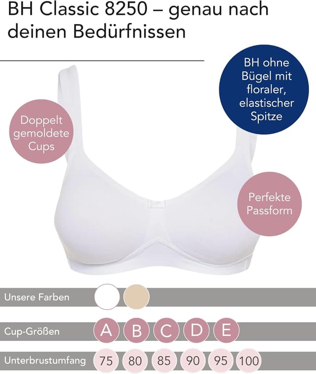 Detalle de SUSA Damen BH ohne Bügel – bügelloser Spitzen-BH mit doppelt gemoldeten Cups