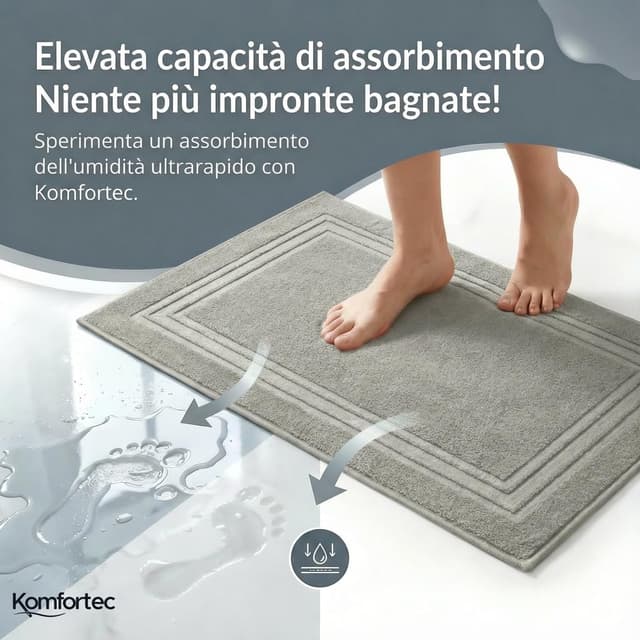Detalle de Komfortec set di 2 tappetini da bagno in spugna 50x70 cm, argento