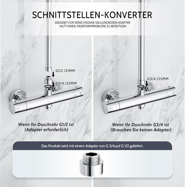 Detalle de MORADO Duscharmatur mit Thermostat und 2 Auslässen (3/4" und 1/2" BSP), verchromt