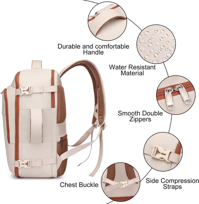 Detalle de ENZOSUM Cabin Bag 45x36x20 (30L) Beige underseat hand luggage backpack for 15.6-inch laptops