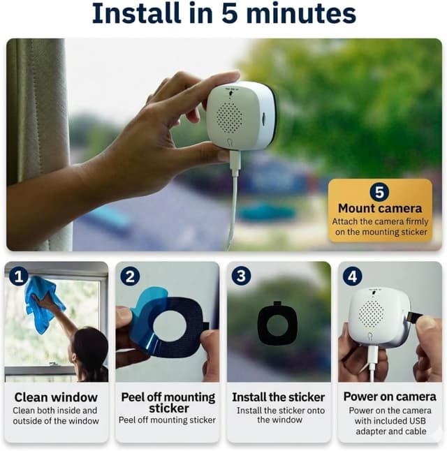 Detalle de Girafit 3MP 2K Window Camera with ChroMax Color Night Vision, Dual-Band WiFi Indoor Security