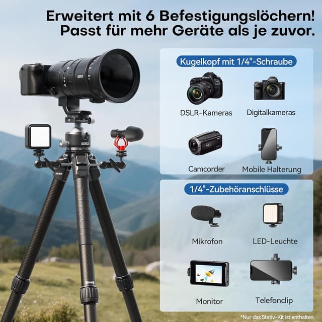 Thumbnail 6 de SIRUI AM-284S+G1 Carbon-Stativ mit 43-mm-Flachkugelkopf, bis 128 cm Höhe und 20 kg Traglast