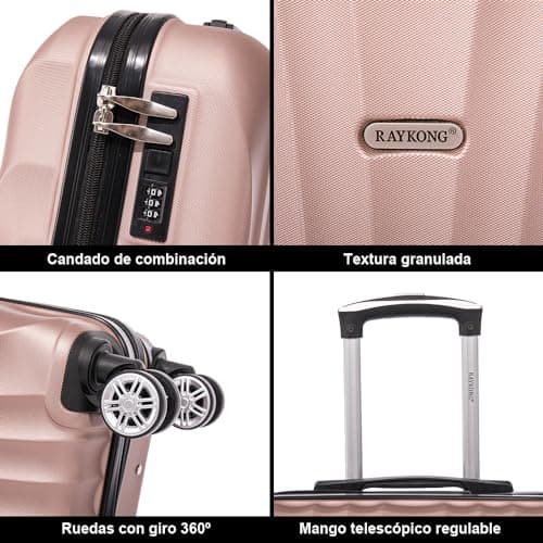Detalle de RAYKONG Maleta de cabina ABS 55x40x20 cm (20 pulgadas) RosaDorada, 40 L