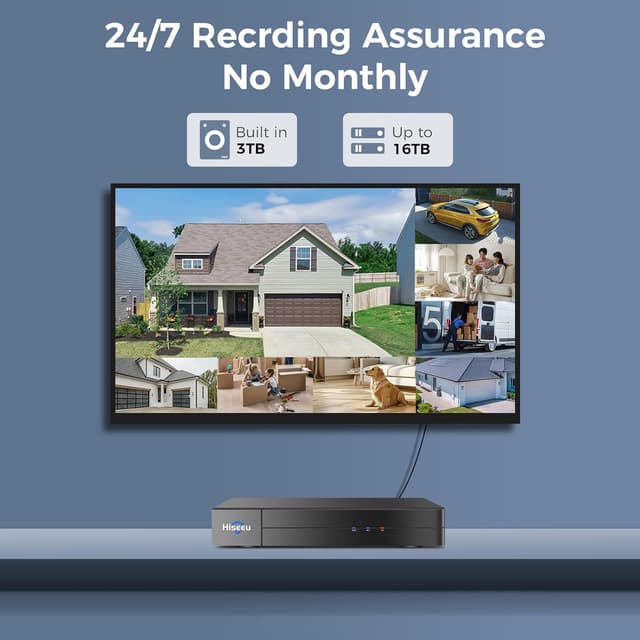 Detalle de Hiseeu 4K Wired Security Camera System with Audio, 3TB DVR, AI Human/Vehicle Detection, 8x 8MP IP67 IP Cameras