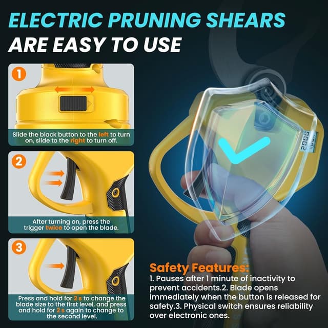 Detalle 1 de Forbici per potatura a batteria cordless con motore brushless 1.000 W e batterie 2×2Ah