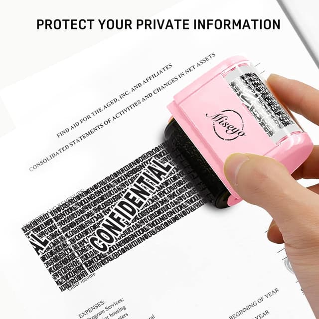 Detalle 2 de Miseyo Identity Theft Protection Roller Stamp Set (Pink) with 6 Refill Ink