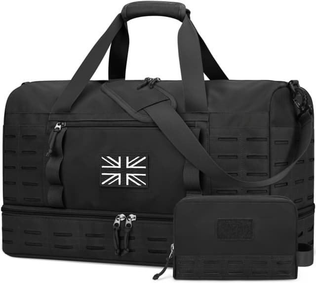 Detalle de ZOMFELT X-Large tactical gym bag with shoe compartment, MOLLE and waterproof holdall design