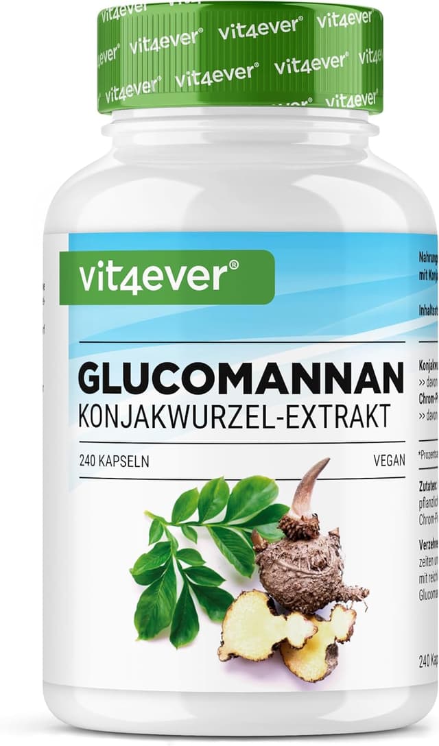 Detalle de Vit4ever Glucomannan aus der Konjak-Wurzel – 240 Kapseln, hochdosiert (4200 mg/Tag) & Chrom (vegan)