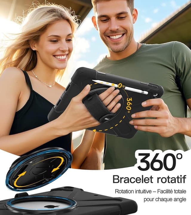 Detalle de Étui BRAECN pour iPad 9e/8e/7e génération (10,2 pouces) avec protection d’écran, support 360° et dragonne