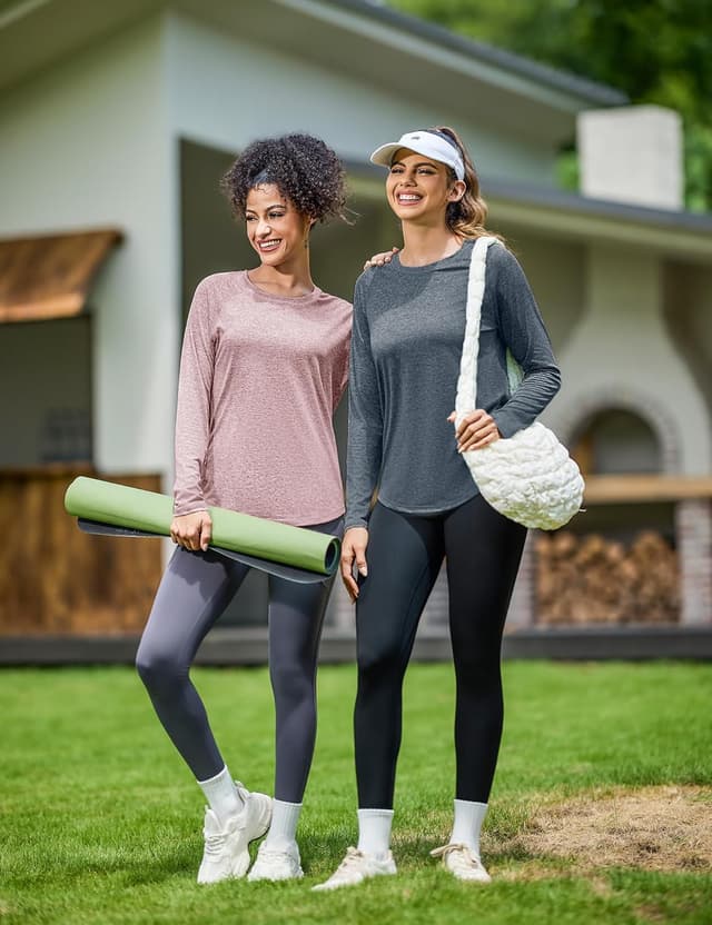 Detalle 2 de Gyabnw Damen Langarm-Sportshirt (Funktionsshirt) mit Rundhalsausschnitt – für Fitness, Laufen & Wandern