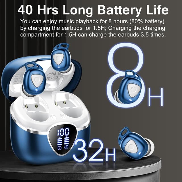 Detalle de buwy Wireless Earbuds (2025) Bluetooth 5.4 with 4 ENC Noise Cancelling, IP7 Waterproof & LED Charging Case