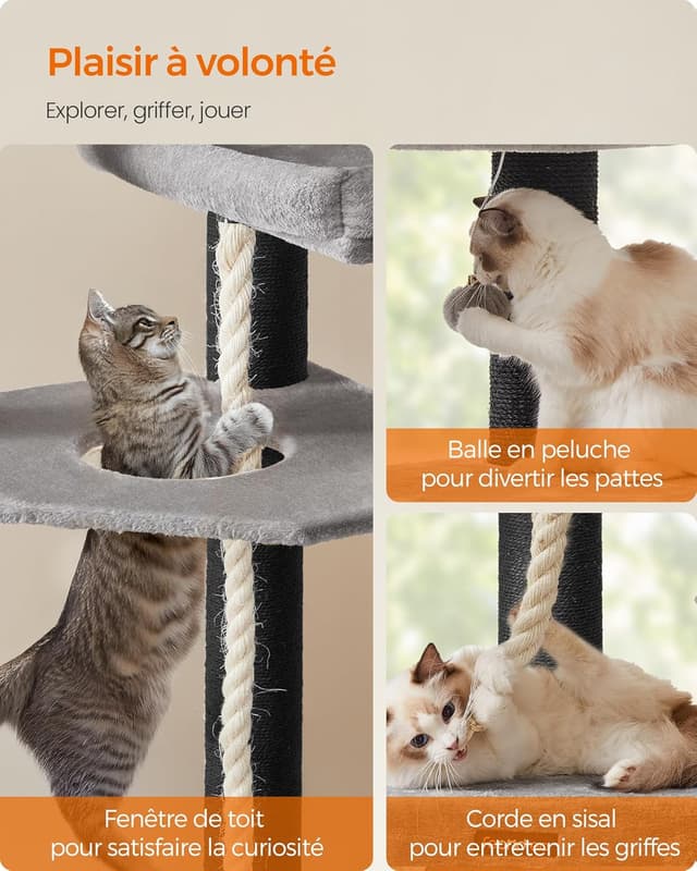 Thumbnail 6 de Feandrea Grand Arbre à Chat à 5 niveaux XXL PCT008G02 (tour de jeux en sisal)