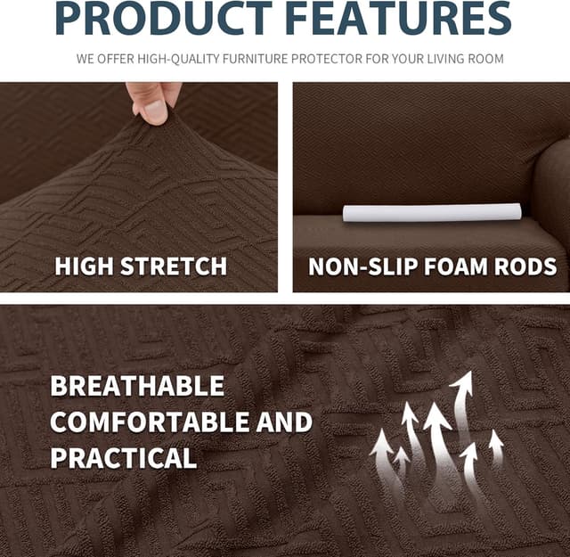 Detalle de Ystyle Copridivano 4 posti con braccioli antiscivolo e antigraffio, super elasticizzato jacquard Caffè