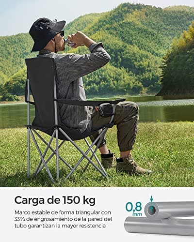 Detalle de SONGMICS GCB08BK: juego de 2 sillas de camping plegables con respaldo alto y apoyabrazos