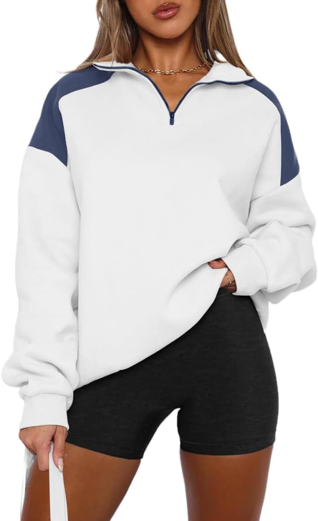 Thumbnail 6 de Yutila sweat-shirt à col Troyer pour femme, manches longues et coupe surdimensionnée