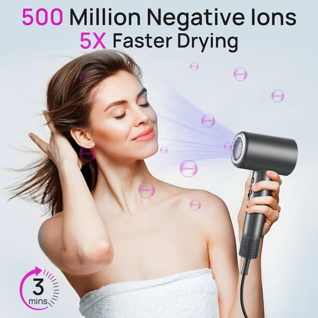 Detalle de CONFU Hair Dryer with 110000 RPM Motor, Magnetic Diffuser & Concentrator, Ionic Fast Dry Blow Dryer