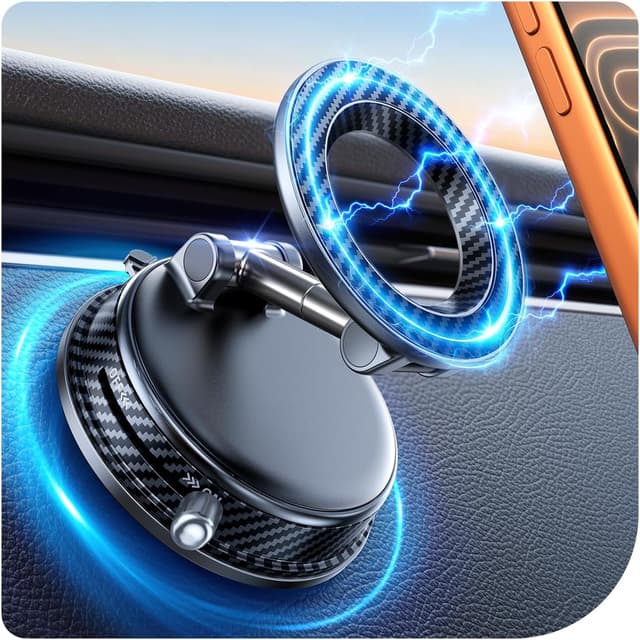 Detalle de Peerock Upgraded MagSafe Car Phone Holder (108+LBS Strong Suction, 3000gf Magnetic) 360° Adjustable Mount for iPhone & Android — Black