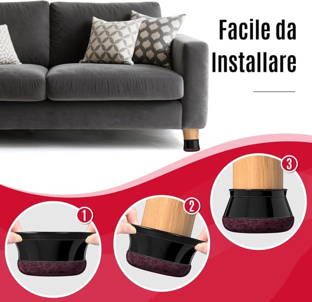 Detalle de OCONDA Onda 24 gommini in silicone e feltro per sedie rotonde, nero (38–50 mm)