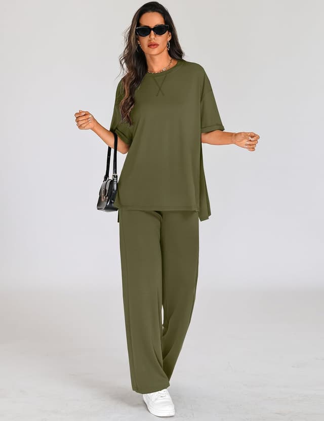 Detalle 2 de Totatuit Two-Piece Lounge Set for Women: Short-Sleeve Oversized Tracksuit (Travel & Summer Wear)