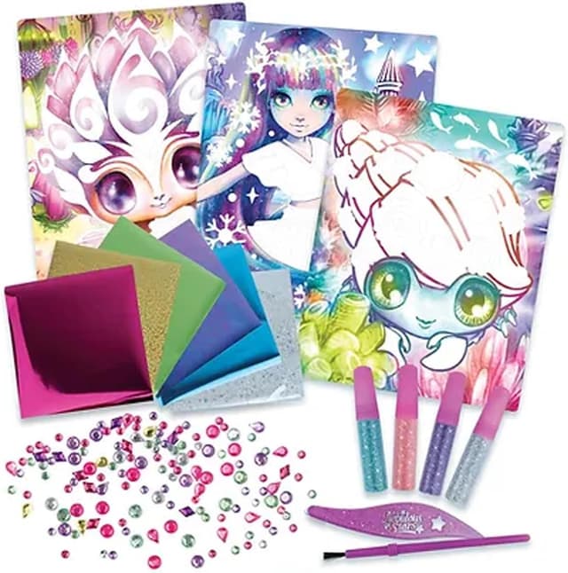 Detalle de Nebulous Stars Paillettes et Feuilles Métallisées « Foil Art » — kit de loisirs créatif Marinia (3 tableaux)