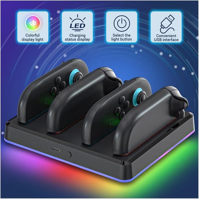 Detalle 2 de NANANINO Magnetic Charging Dock for Switch 2 Joy-Cons (4-in-1 fast charger, wall mount & RGB)