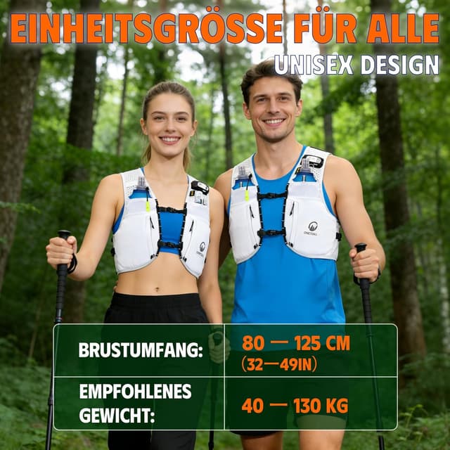 Detalle de ONETOALL Laufweste Damen/Laufweste Herren mit LED & 2 faltbaren Trinkflaschen (500 ml)