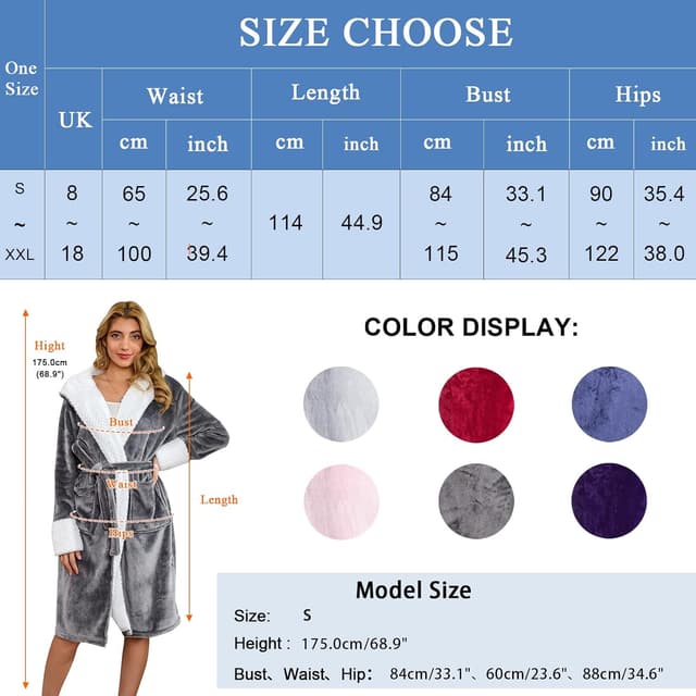 Thumbnail 5 de CMTOP Peignoirs Femme Capuche Doux 2 Poches