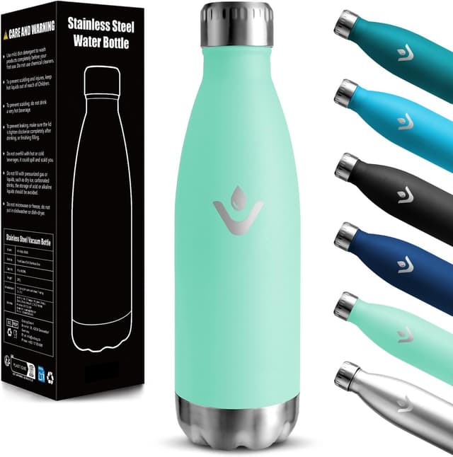 Detalle de Motswedi borraccia termica bambini 500 ml in acciaio inox 18/8 doppia parete, blu verde