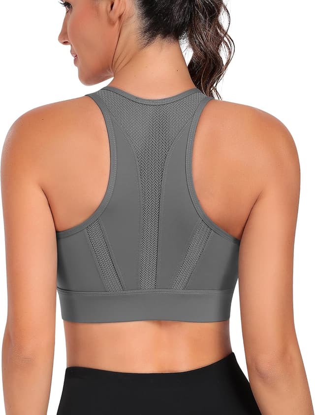 Detalle de JoyGirl Zip-Front High Impact Seamless Sports Bra with Padded Cups for Running, Yoga & Gym