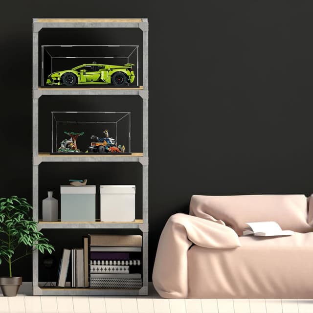 Detalle de JUJOMAT Schaukasten-Vitrine mit schwarzer Basis aus klarem Acryl, 55×25×18 cm