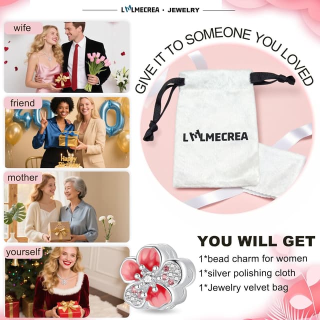 Detalle 2 de LMLMECREA Charms Anhänger aus 925 Sterling Silber (Pfirsichblüte) für europäische Armbänder