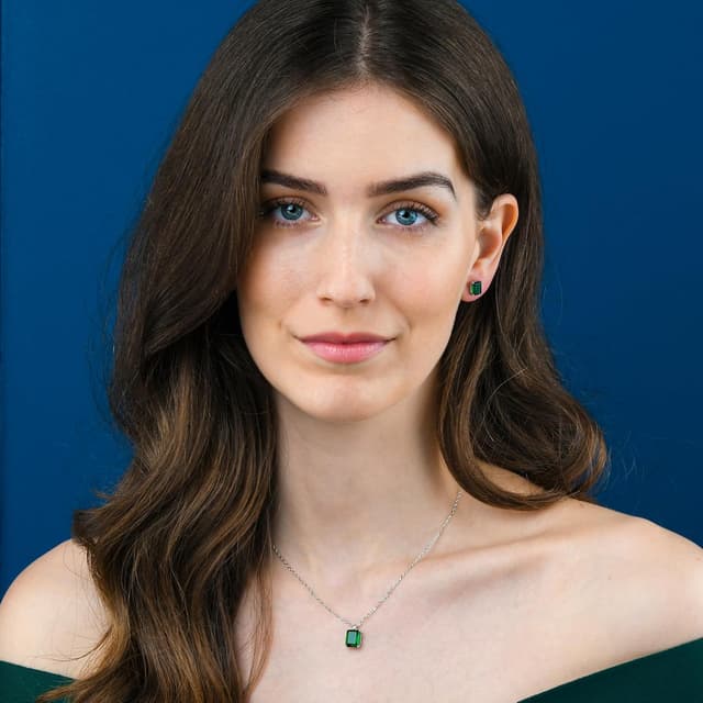 Detalle de namana Collana da donna in Argento Sterling 925 con pietra smeraldo rettangolare e scatola regalo (taglia S)