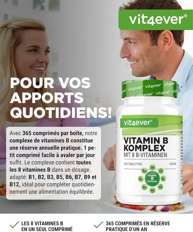 Detalle 2 de Vit4ever Complexe de Vitamines B (365 comprimés, vegan) – 1 comprimé/jour pour 12 mois